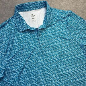 1764 Golf Polo Shirt Mens Large Blue Geometric Cycling Biker Performance Stretch